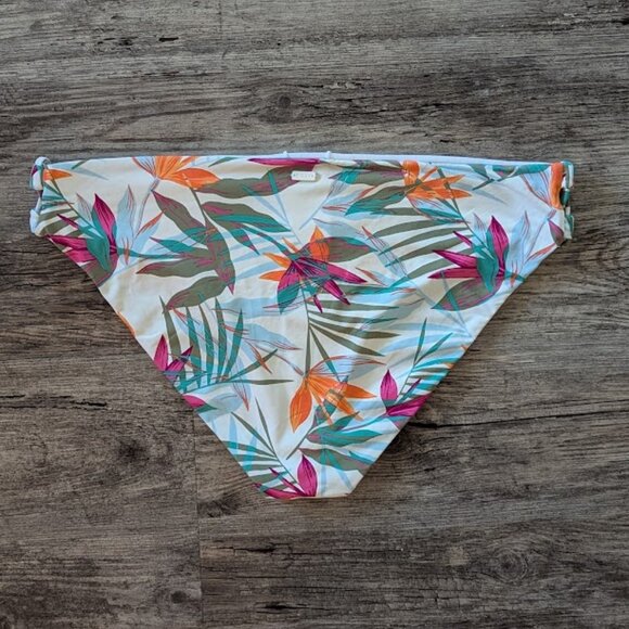 Roxy - Bikini Bottom Mid Rise Hipster Tropical Leaf White, Pink, Orange, Green - Picture 4 of 12